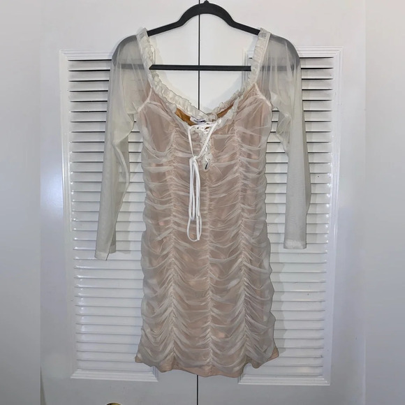 Fashion Nova Maura Mesh Long Sleeve Ruched Dress Size 2x NWT - Picture 1 of 7